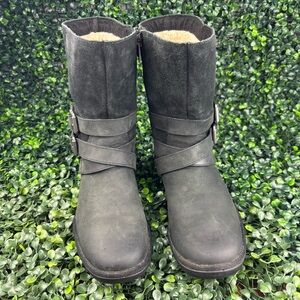 UGG LORNA BLACK SUEDE DOBLE BUCKLE STRAPS BOOTS SIZE 5.5 Woman